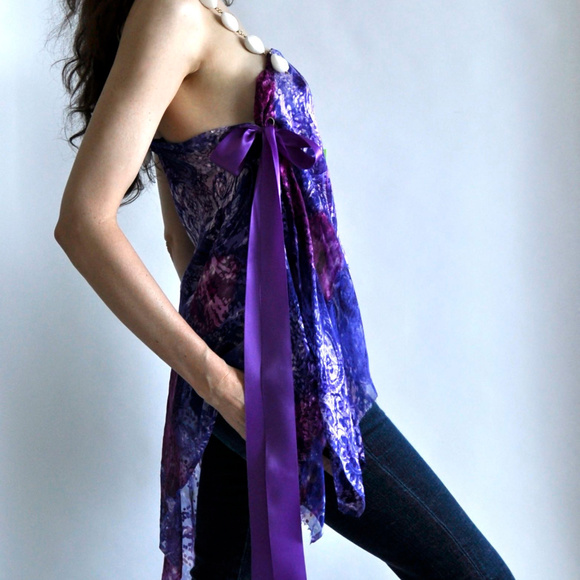 White Agatha Silk One Shoulder Top - Picture 5 of 7